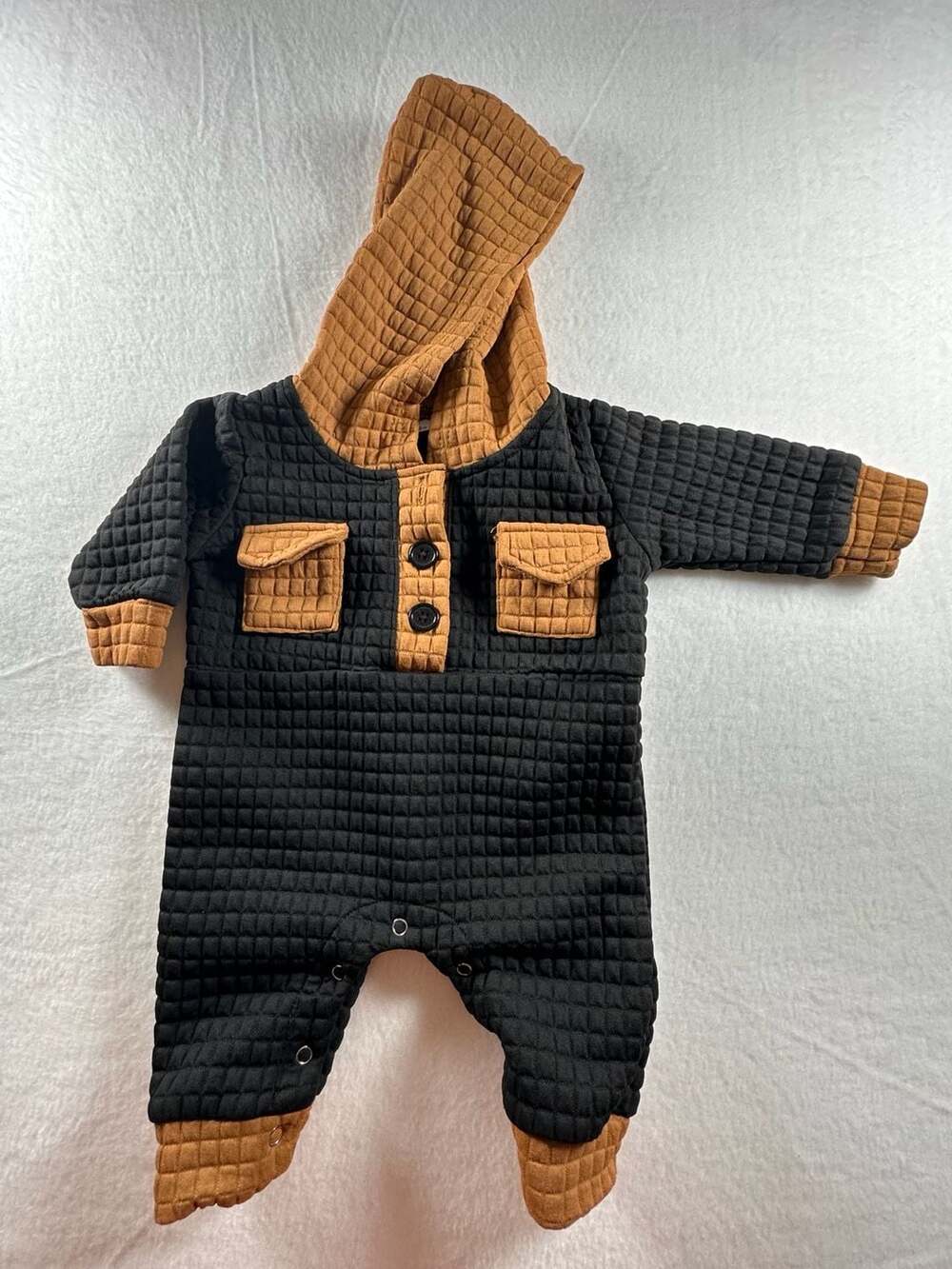Baby Quilted Hooded Jumpsuit with Patch Pockets